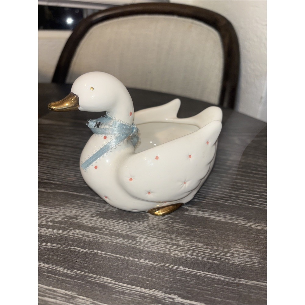 Vintage Lefton Duck 4.5" Planter Ceramic Hand Painted Cottage Decor
